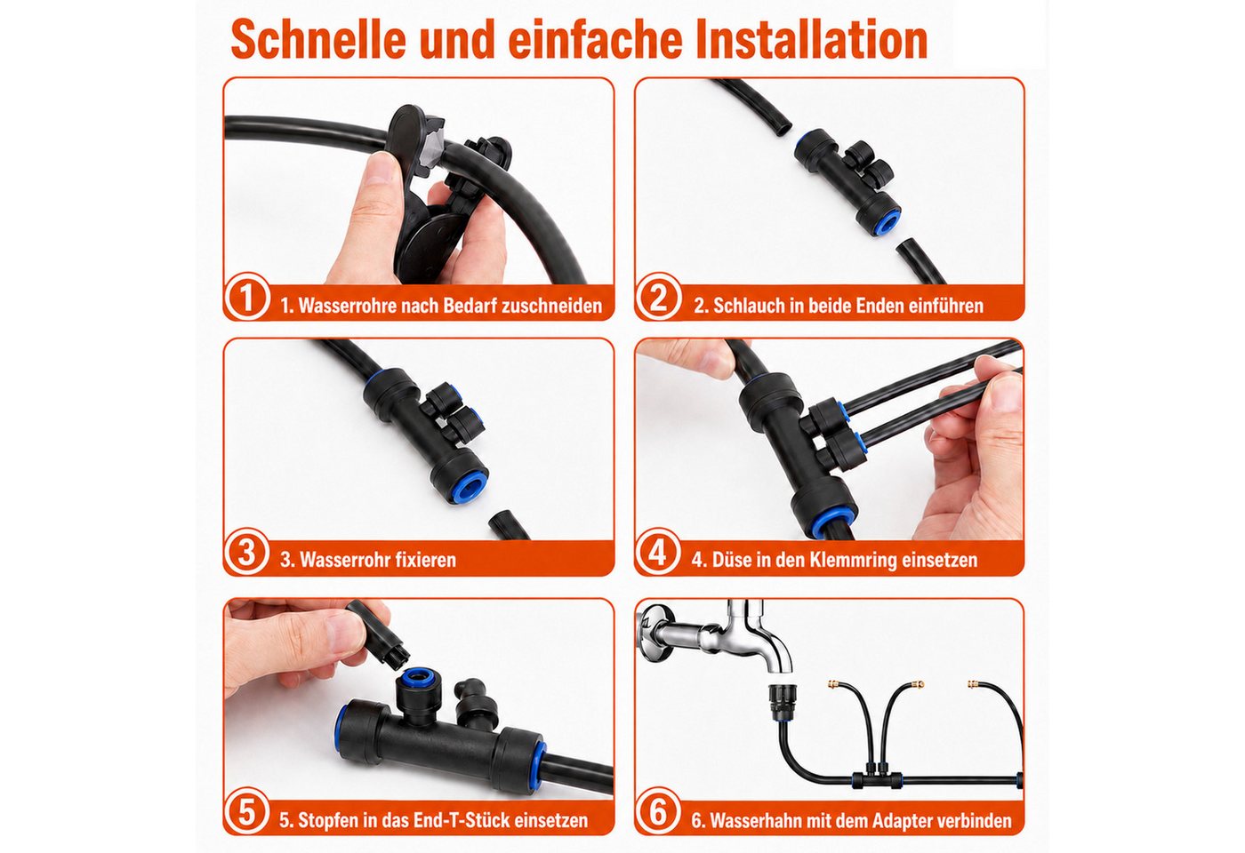 Rosnek Bewässerungssystem Garten DIY Tropfbewässerung mit Doppelanschluss, 9,5 mm Schlauch, (1-tlg), 10M, 360° Kupfer-Sprühdüsen, für Hochbeet, Rasen & Gewächshaus Bild 4