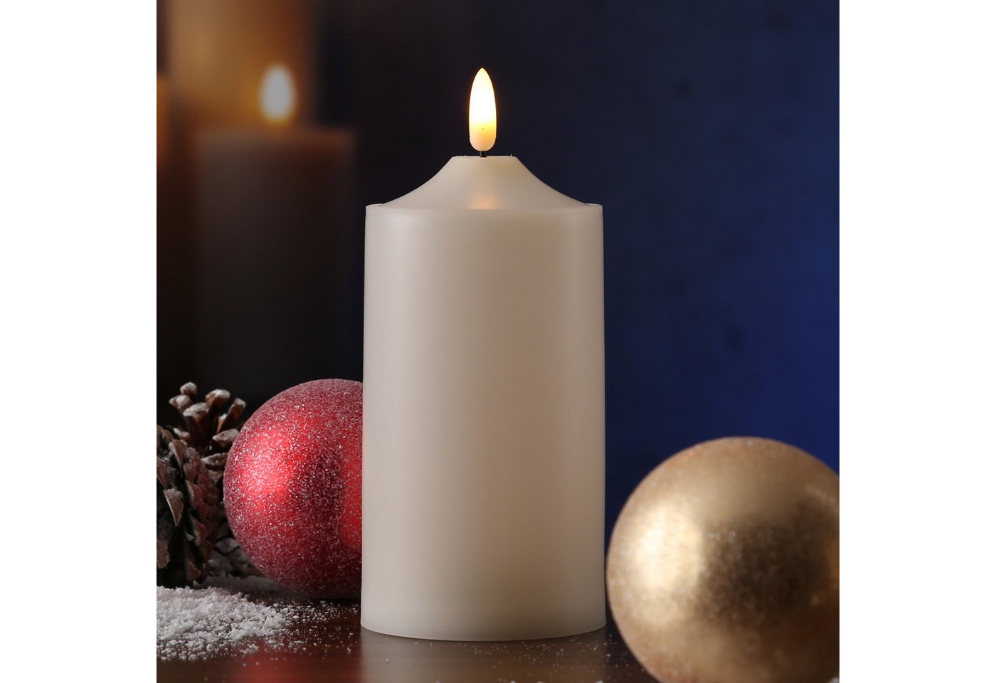 MARELIDA LED-Kerze für Außen flackernde Flamme H: 17cm D: 7,5cm outdoor Timer creme, LED Classic, warmweiß (2100K bis 3000K) Bild 2