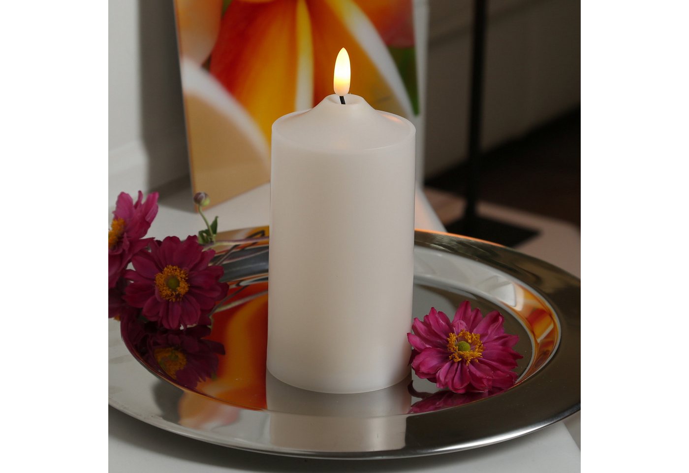 MARELIDA LED-Kerze für Außen flackernde Flamme H: 17cm D: 7,5cm outdoor Timer creme, LED Classic, warmweiß (2100K bis 3000K) Bild 3