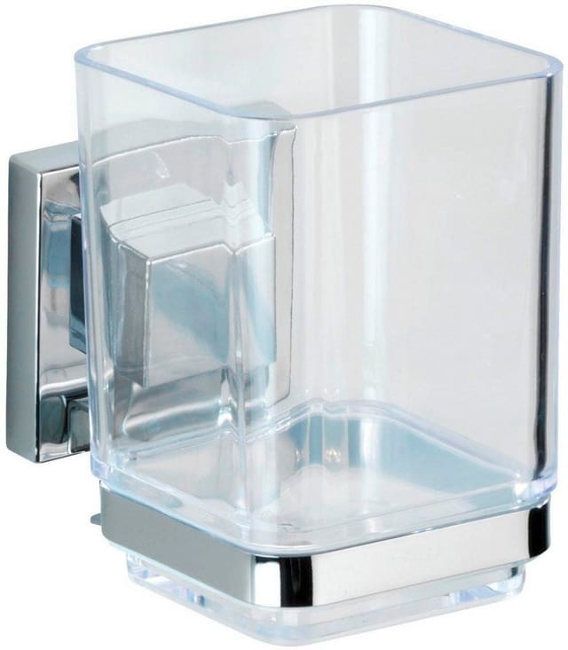 WENKO Zahnputzbecher »Vacuum-loc Quadro«, rostfreier Edelstahl, silberfarben/transparent, eckig