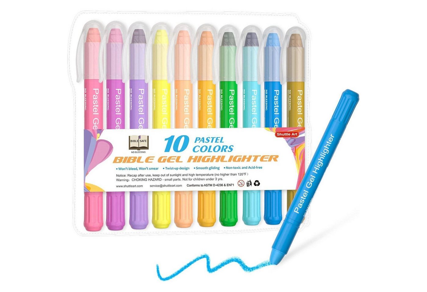 LuxusKollektion Leermarker 10 Pastell Bibelmarker Gel Highlighter feine Spitze Marker Set, für