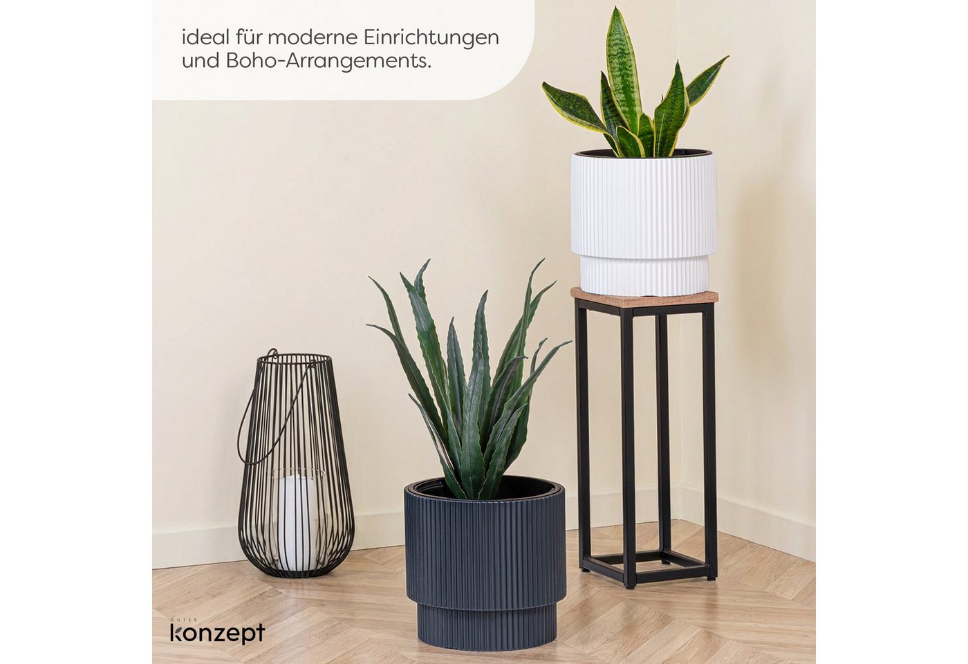 KONZEPT Blumentopf aus Kunststoff mit Einsatz, 30 cm Durchmesser, 17 L, in Rippen-Optik, Rippen-Optik, Zylindrische Form Bild 2