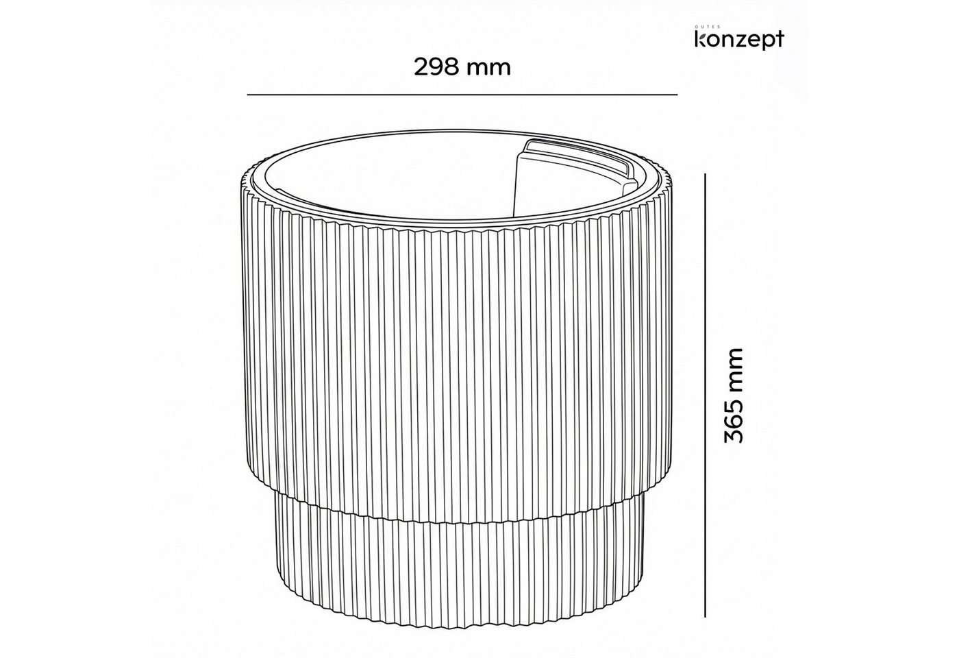 KONZEPT Blumentopf aus Kunststoff mit Einsatz, 30 cm Durchmesser, 17 L, in Rippen-Optik, Rippen-Optik, Zylindrische Form Bild 3