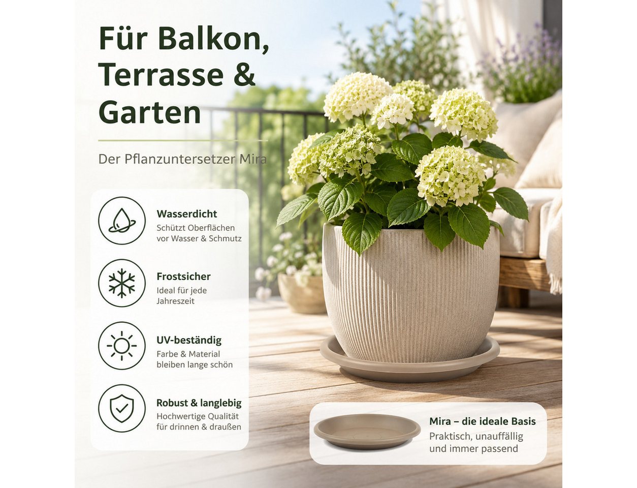 Testrut Blumentopfuntersetzer Pflanztopf Untersetzer taupe robust für saubere Flächen, Zubehör für Pflanztopf Fiona Bild 2