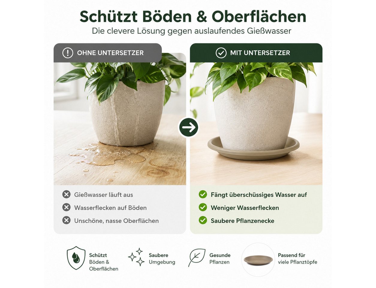 Testrut Blumentopfuntersetzer Pflanztopf Untersetzer taupe robust für saubere Flächen, Zubehör für Pflanztopf Fiona Bild 4
