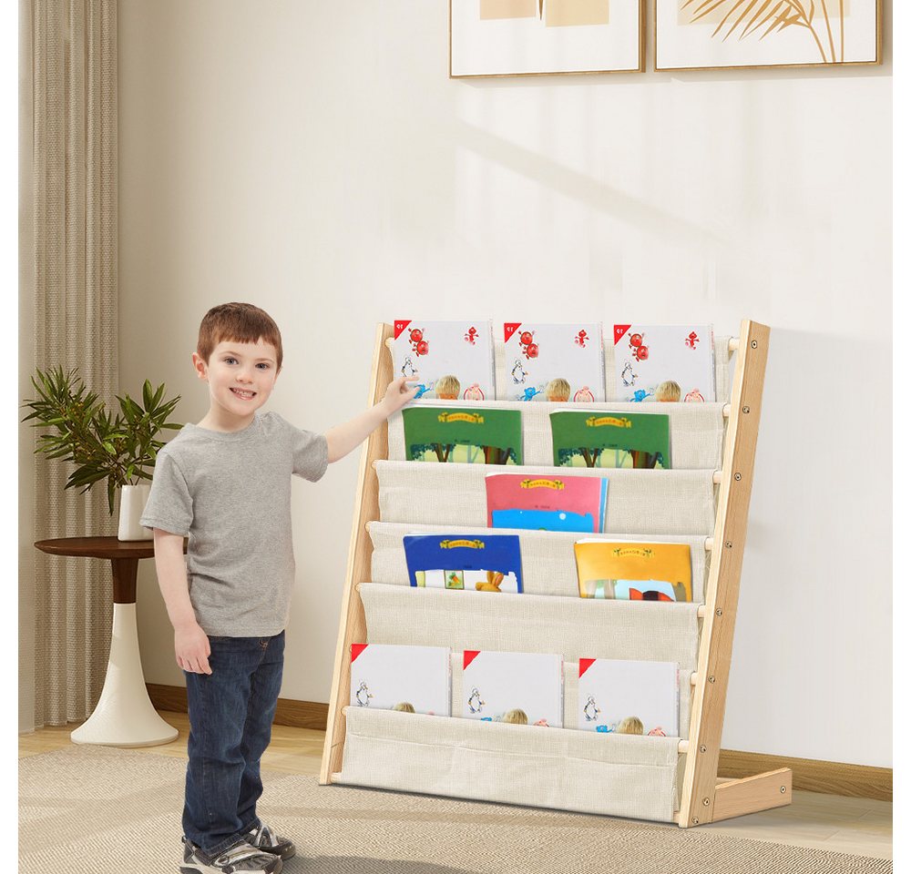 JEOBEST Bücherregal Kinder Bücherregal, Kinder-Bilderbuchregal, 7-Stöckige, Holz, Naturbeige Bild 2