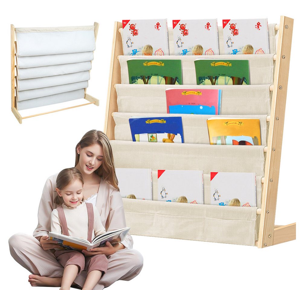 JEOBEST Bücherregal Kinder Bücherregal, Kinder-Bilderbuchregal, 7-Stöckige, Holz, Naturbeige Bild 3