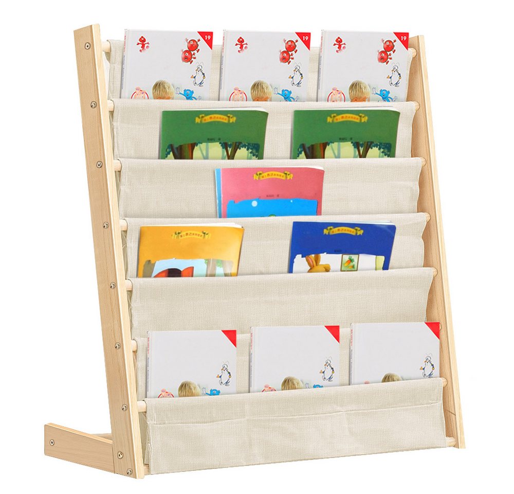 JEOBEST Bücherregal Kinder Bücherregal, Kinder-Bilderbuchregal, 7-Stöckige, Holz, Naturbeige Bild 4