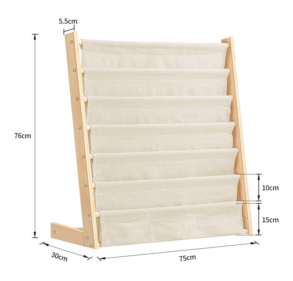 JEOBEST Bücherregal Kinder Bücherregal, Kinder-Bilderbuchregal, 7-Stöckige, Holz, Naturbeige Bild 5