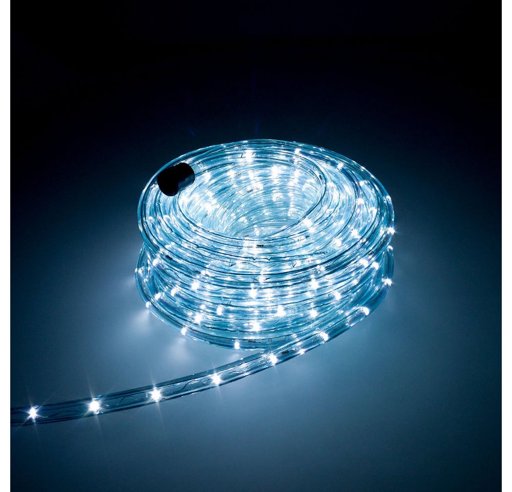 Trade-Shop LED-Lichterschlauch LED-Beleuchtung 36 LED/Meter für Balkon Terrasse Garten, Kaltweiß 5m, Länge des Stromkabels: ca. 40cm / Set mit Endkappe und Montageclips Bild 2