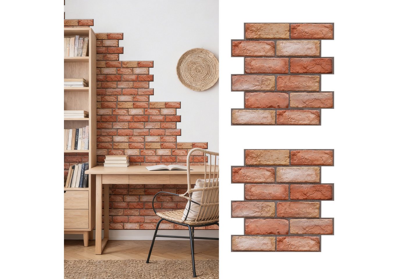 BlingBin 3D Wandpaneel Wandpaneele Selbstklebend Steinoptik Wandfliesen Innenwanddekoration, BxL: 30x30 cm, 0,09 qm, (10er Set, 10-tlg., Küchenrückwand Tapete,Wasserdicht PVC Backstein Tapete,30x30cm) für Wohnzimmer, Schlafzimmer, TV-Hintergrund, Innenwandgestaltung Bild 2