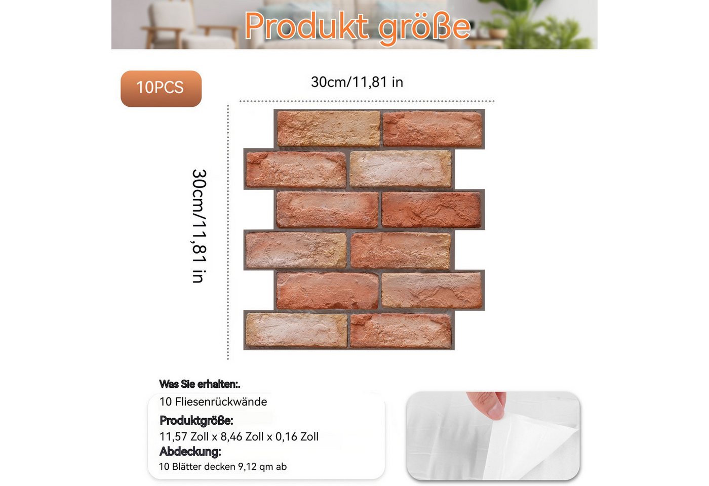 BlingBin 3D Wandpaneel Wandpaneele Selbstklebend Steinoptik Wandfliesen Innenwanddekoration, BxL: 30x30 cm, 0,09 qm, (10er Set, 10-tlg., Küchenrückwand Tapete,Wasserdicht PVC Backstein Tapete,30x30cm) für Wohnzimmer, Schlafzimmer, TV-Hintergrund, Innenwandgestaltung Bild 4