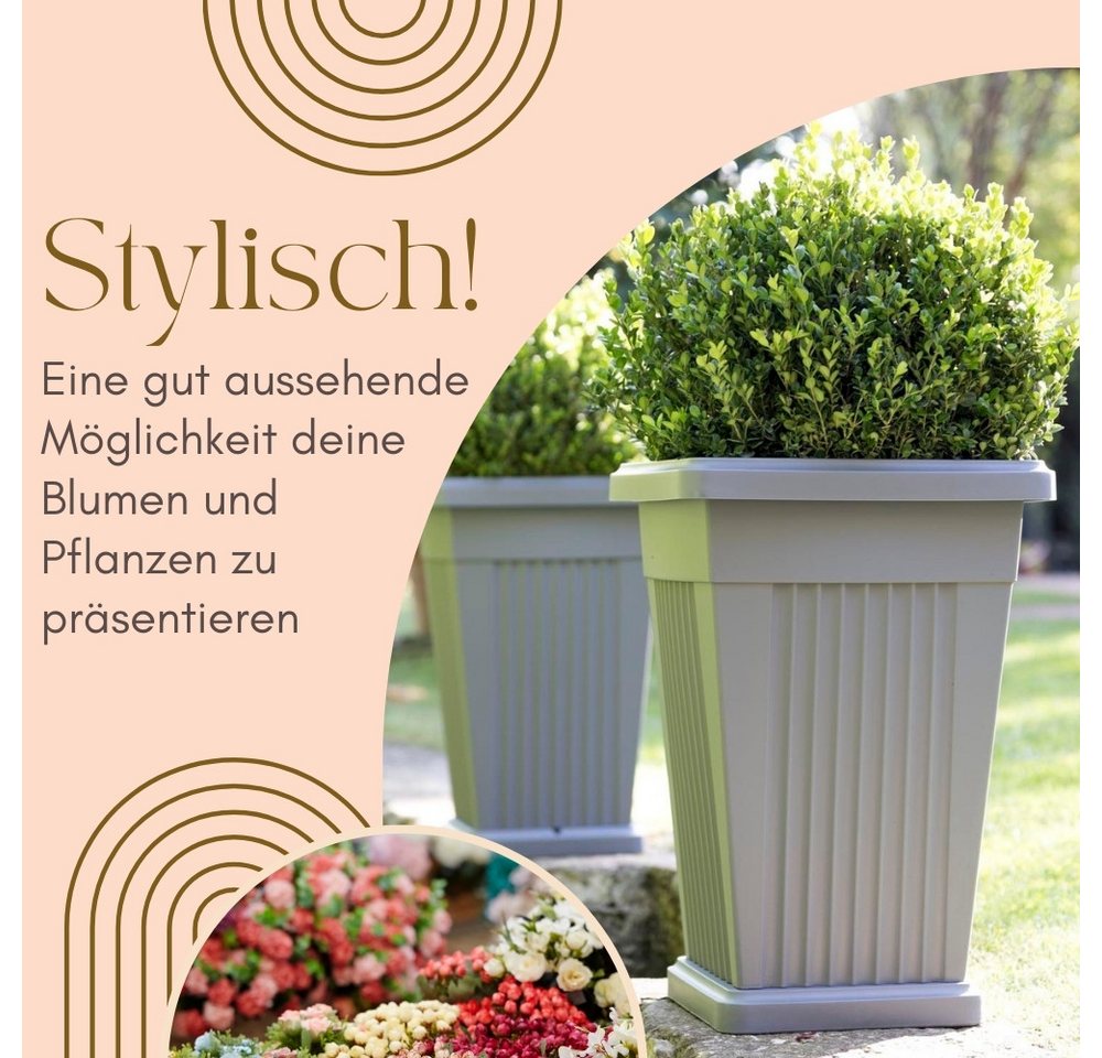 GarPet Pflanzkübel 2er Set Pflanz Kübel Pyramide Groß Außen Blumen Untersetzer 50 Grau Bild 2