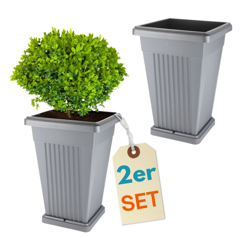 GarPet Pflanzkübel 2er Set Pflanz Kübel Pyramide Groß Außen Blumen Untersetzer 50 Grau Bild 4