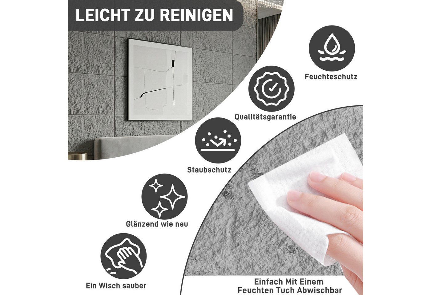 FIVMEN 3D Wandpaneel 120x60 cm Steinoptik Polystyrol 3cm dick Leichte Deckenpaneele, (4-tlg) für Wohnzimmer Küche Bad Schlafzimmer, 2 Stück/3 Stück Bild 2