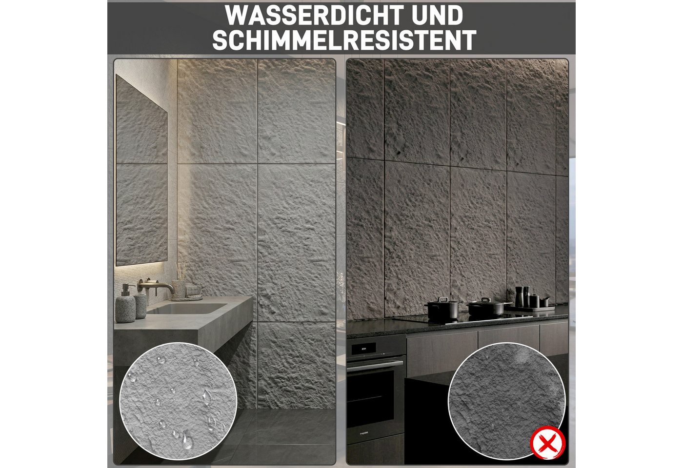 FIVMEN 3D Wandpaneel 120x60 cm Steinoptik Polystyrol 3cm dick Leichte Deckenpaneele, (4-tlg) für Wohnzimmer Küche Bad Schlafzimmer, 2 Stück/3 Stück Bild 3