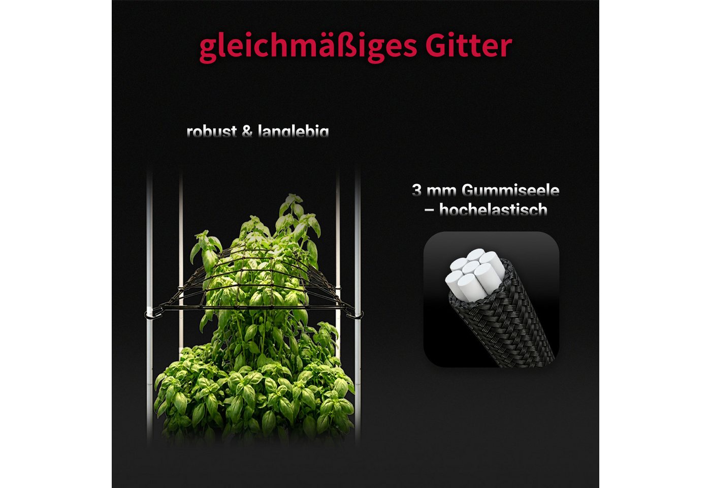 CannoBox Spalier Wachszelt Netz Rankhilfe Elastisches Pflanzenzeltnetz für Growbox, 4 Haken, 10x10 cm Maschen, Elastische 3 mm Fäden Bild 2