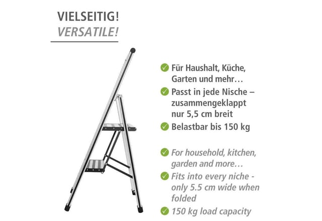 WENKO Klapptritt, Anzahl Stufen: 2, Tragfähigkeit bis 150 kg - silberfarben