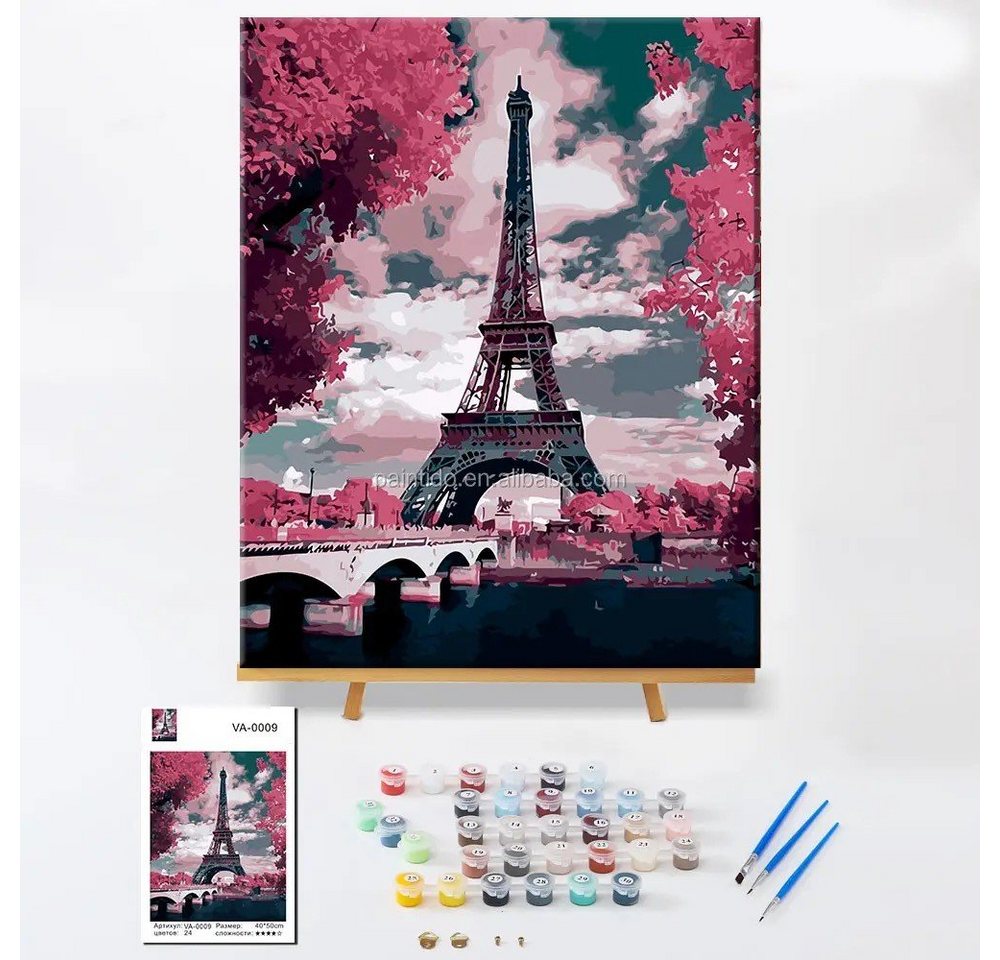 MAALEO Malen nach Zahlen Paris Eifelturm Leinwandbild, Malen nach Zahlen, 40x50cm (Malen nach Zahlen auf Leinwand Set, Komplett-Set), Eiffelturm, hochwertiges Material, einzigartiges Kunst-Erlebnis. Bild 2