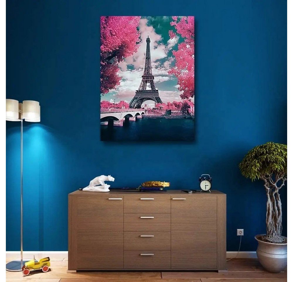 MAALEO Malen nach Zahlen Paris Eifelturm Leinwandbild, Malen nach Zahlen, 40x50cm (Malen nach Zahlen auf Leinwand Set, Komplett-Set), Eiffelturm, hochwertiges Material, einzigartiges Kunst-Erlebnis. Bild 3