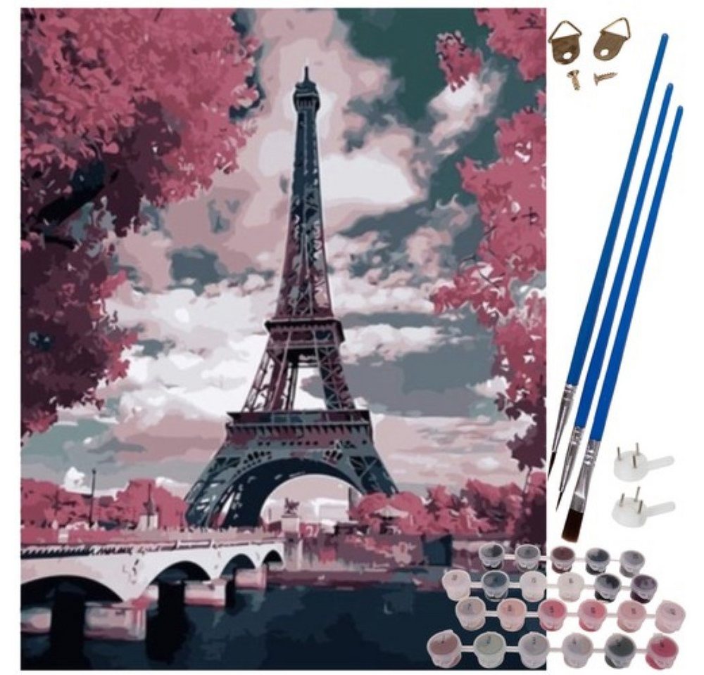 MAALEO Malen nach Zahlen Paris Eifelturm Leinwandbild, Malen nach Zahlen, 40x50cm (Malen nach Zahlen auf Leinwand Set, Komplett-Set), Eiffelturm, hochwertiges Material, einzigartiges Kunst-Erlebnis. Bild 5