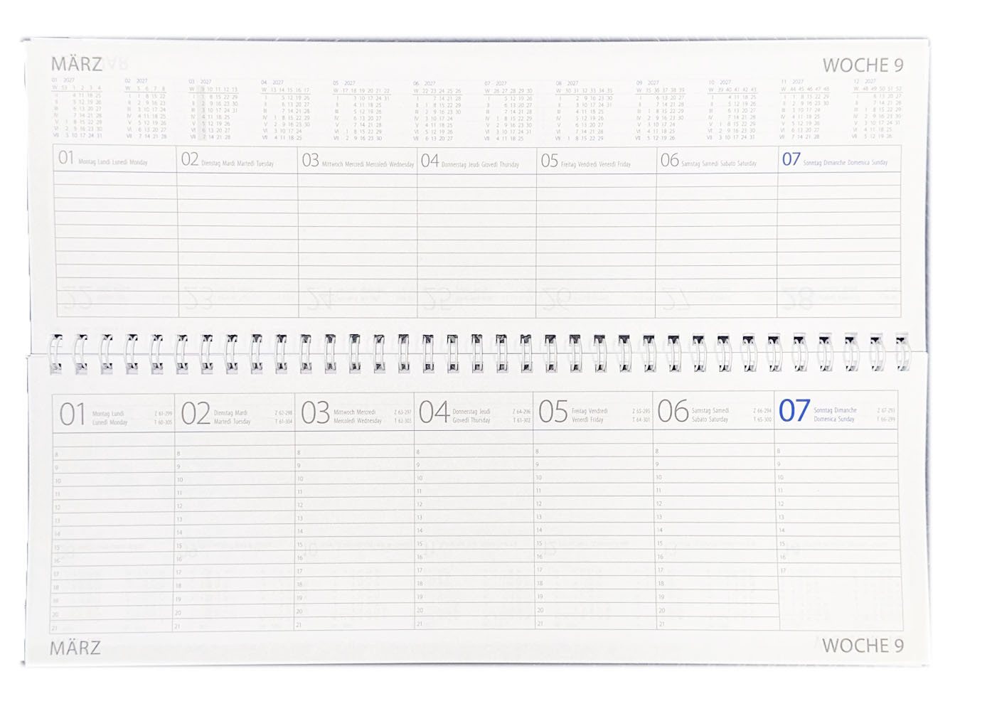 ADINA Schreibtischkalender 2027 ADINA Tischquerkalender 1W2S weiss Tischkalender 30x10cm