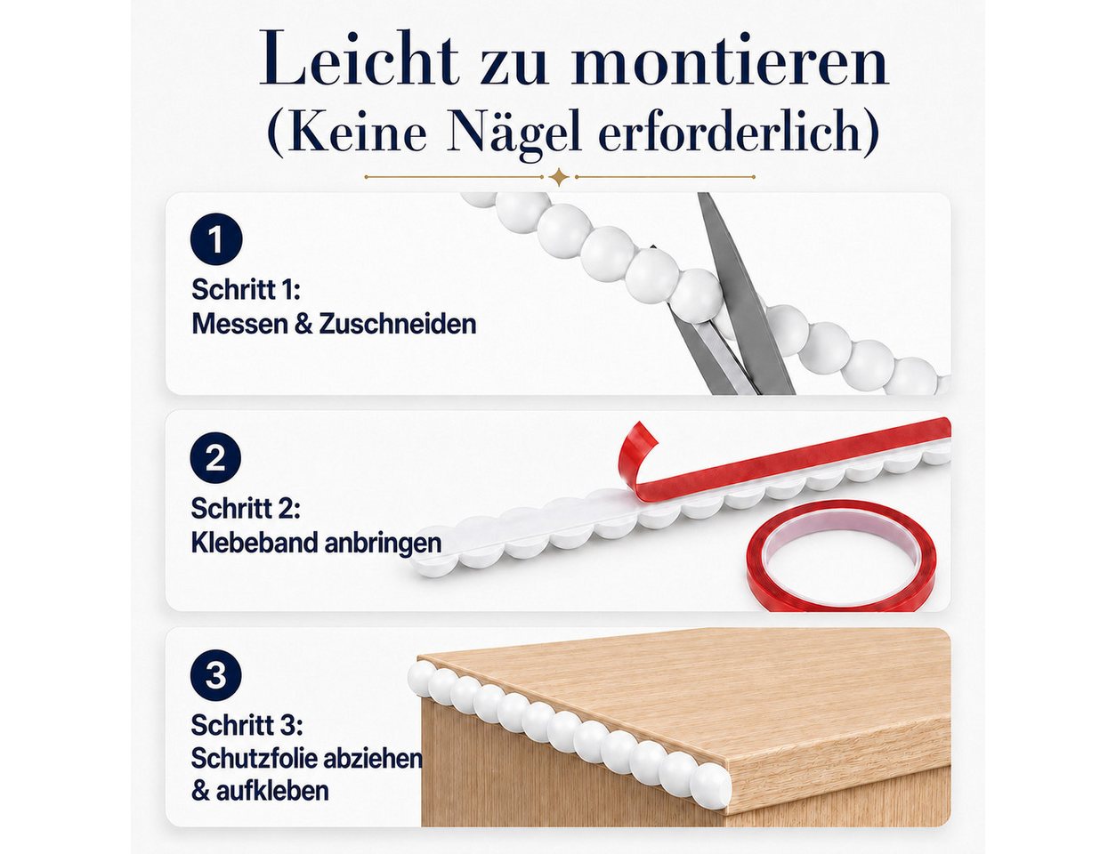 BlingBin Zierleiste PVC Zierleiste selbstklebend, 15 mm x 6 m, überstreichbare, selbstklebend, PVC, 2er Set, 2-St., Wandleiste, Zuschneiden, Dekorleiste für Wandfliesen und Möbelkanten Bild 3