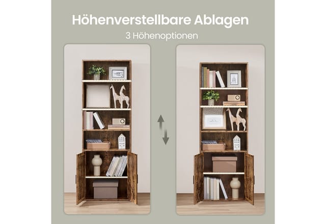 VASAGLE Bücherregal Standregal mit 2 Türen, 6-stöckiges hohes Regal, 60 x 24 x 175 cm