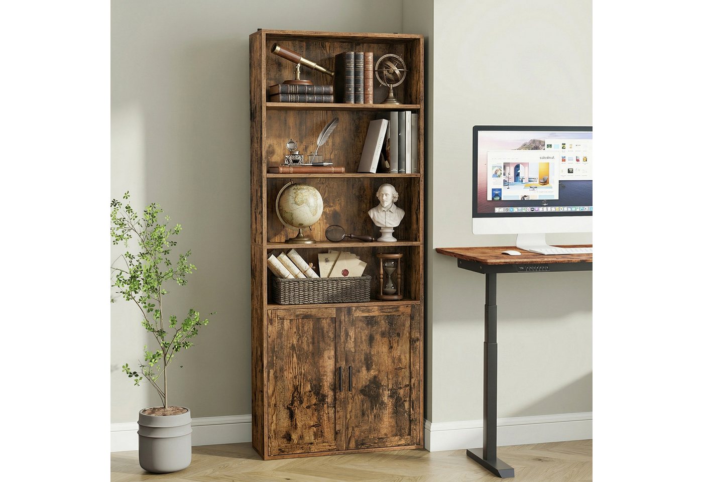 VASAGLE Bücherregal Standregal mit 2 Türen, 6-stöckiges hohes Regal, 60 x 24 x 175 cm Bild 4