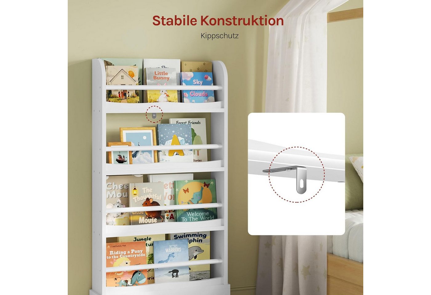 Woltu Bücherregal, mit 4 Ebenen, aus MDF Holz, Regal für Kinderzimmer Kindergarten