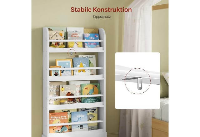 Woltu Bücherregal, mit 4 Ebenen, aus MDF Holz, Regal für Kinderzimmer Kindergarten