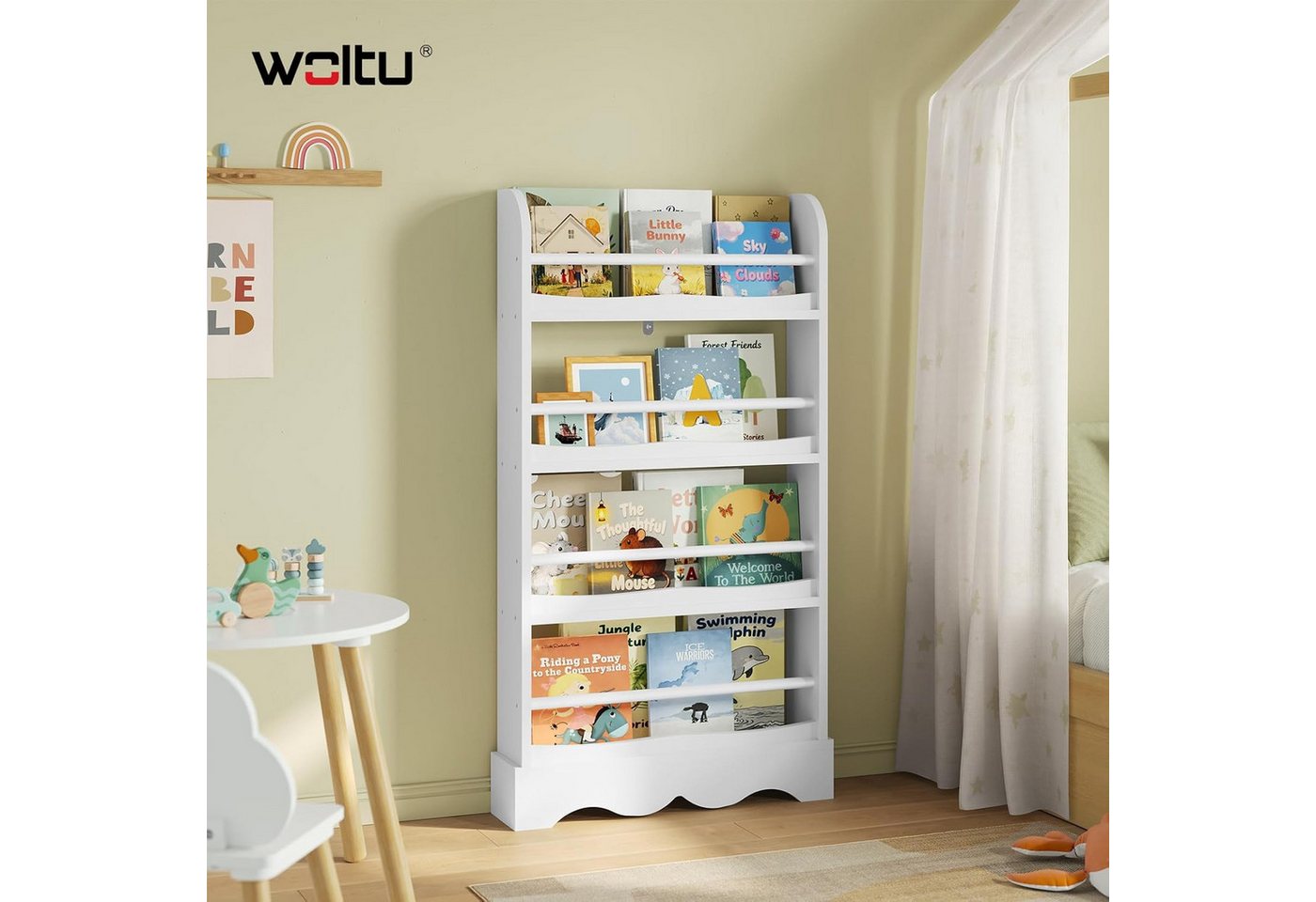 Woltu Bücherregal, mit 4 Ebenen, aus MDF Holz, Regal für Kinderzimmer Kindergarten Bild 2