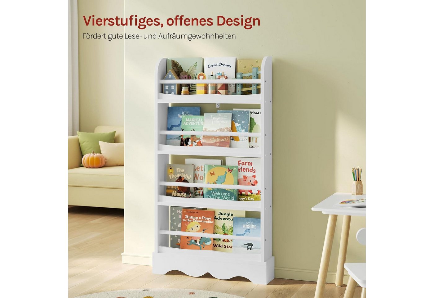 Woltu Bücherregal, mit 4 Ebenen, aus MDF Holz, Regal für Kinderzimmer Kindergarten Bild 3