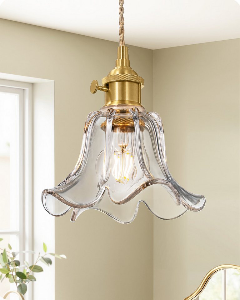 EDISHINE Pendelleuchte Glas, LED wechselbar, warmweiß, 1,5 m höhenverstellbares Hanfseil, für Kücheninsel, Esstisch und Flur