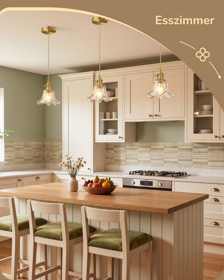 EDISHINE Pendelleuchte Glas, LED wechselbar, warmweiß, 1,5 m höhenverstellbares Hanfseil, für Kücheninsel, Esstisch und Flur Bild 2