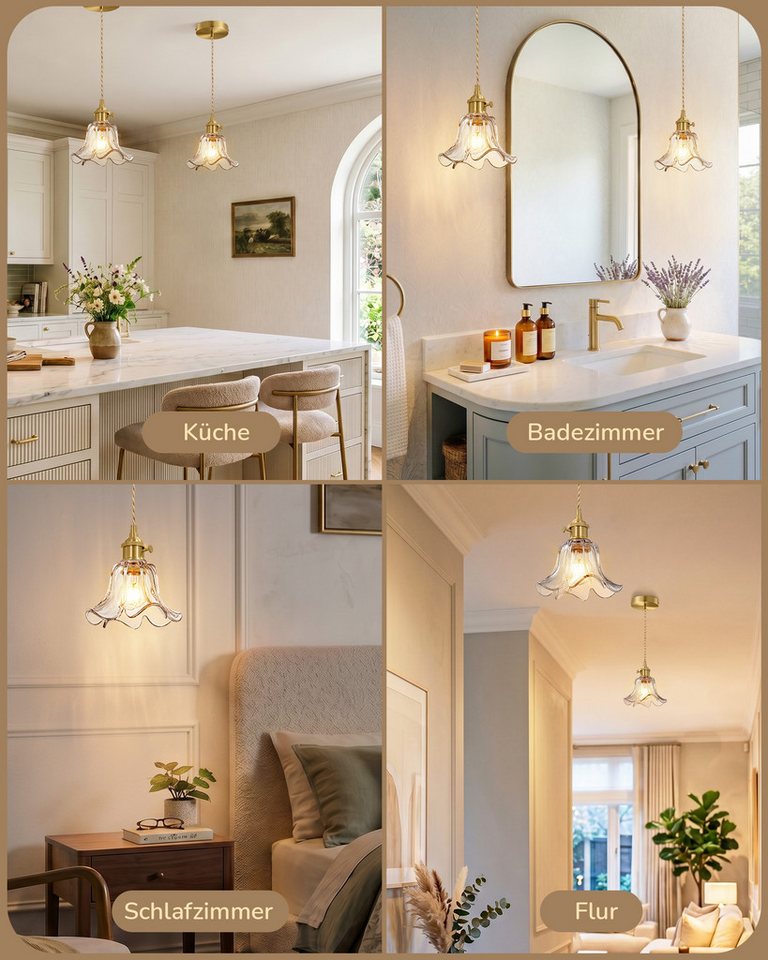 EDISHINE Pendelleuchte Glas, LED wechselbar, warmweiß, 1,5 m höhenverstellbares Hanfseil, für Kücheninsel, Esstisch und Flur Bild 5