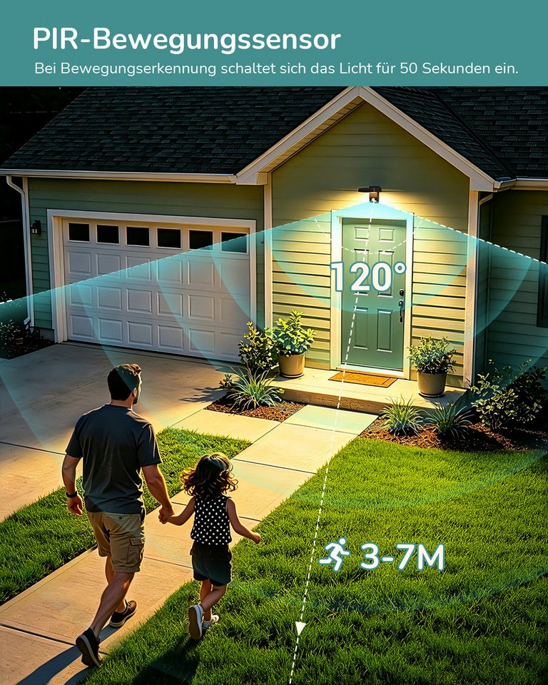 EDISHINE LED Außen-Wandleuchte 350° drehbar, LED fest integriert, 350° drehbar, 3000K, für Haustür, Garten, Terrasse und Garage Bild 2