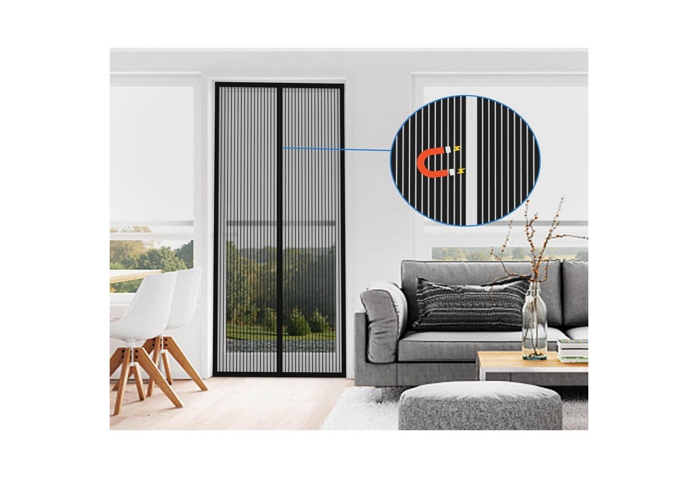 LuxusKollektion Insektenschutz-Vorhang Fliegengitter Tür Magnetisch Insektenschutz Balkontür 90x220cm Schwarz