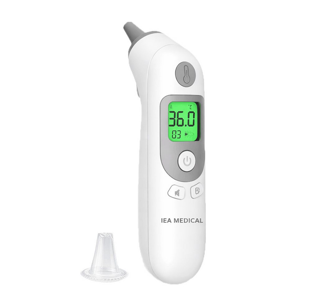IEA Medical Ohr-Fieberthermometer Infrarot-Ohrmessung für Kinder & Erwachsene, hygienisch mit Schutzkappen, schnelle Messung, Speicherfunktion Bild 2
