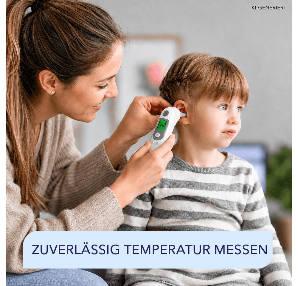 IEA Medical Ohr-Fieberthermometer Infrarot-Ohrmessung für Kinder & Erwachsene, hygienisch mit Schutzkappen, schnelle Messung, Speicherfunktion Bild 3