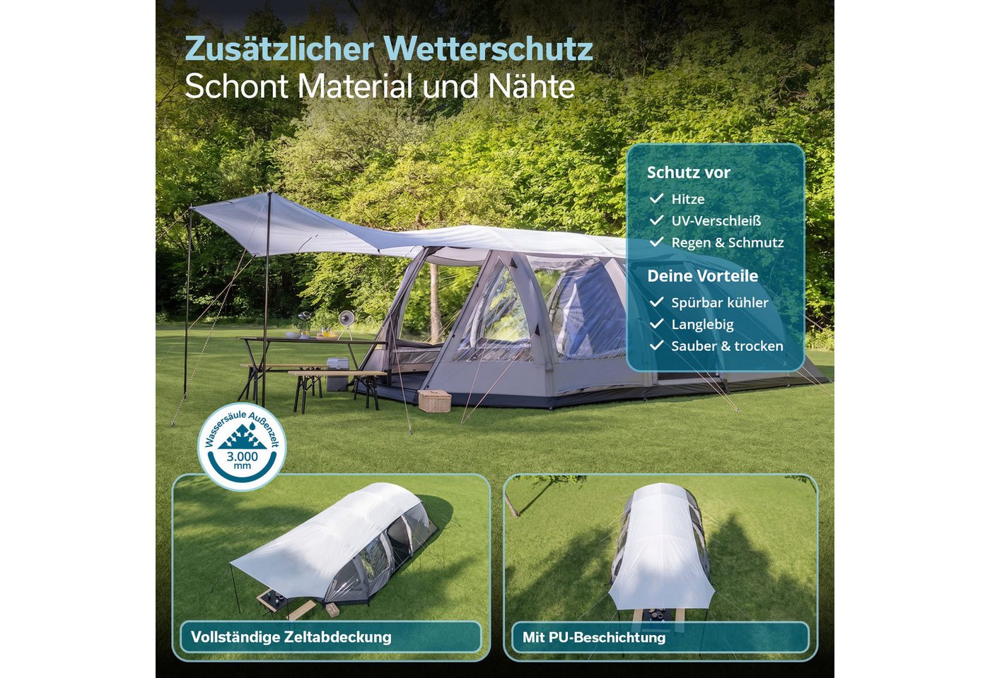 Skandika Sonnensegel Spirit, Wetterschutz mit Teleskopstangen, UV-Schutz UPF 50+, (Verstärkte Abspannpunkte mit Messingring und/oder Webbandschlaufe), Reflektierende Abspannleinen, Tragetasche, Wassersäule 3000 mm Bild 3