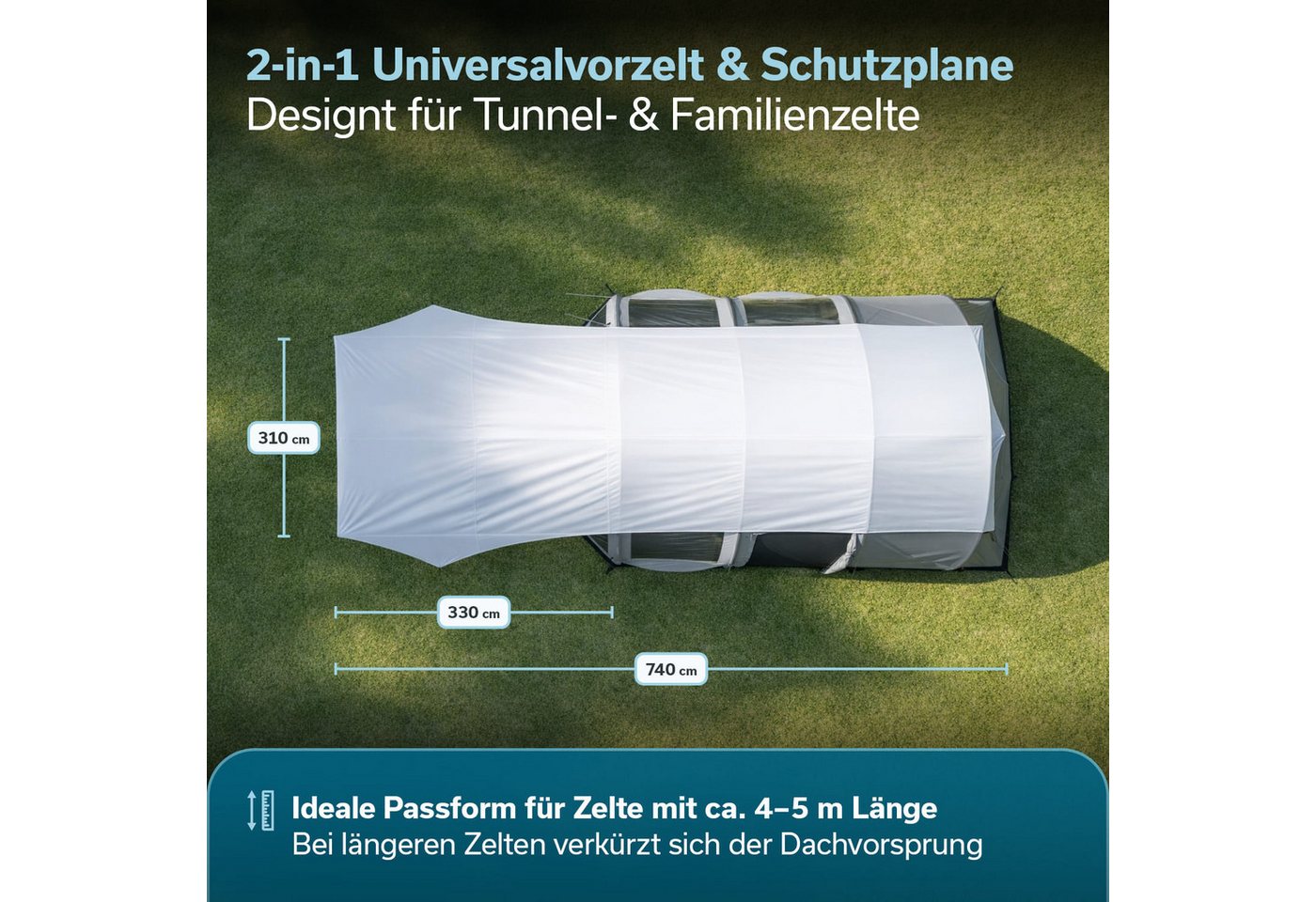 Skandika Sonnensegel Spirit, Wetterschutz mit Teleskopstangen, UV-Schutz UPF 50+, (Verstärkte Abspannpunkte mit Messingring und/oder Webbandschlaufe), Reflektierende Abspannleinen, Tragetasche, Wassersäule 3000 mm Bild 4