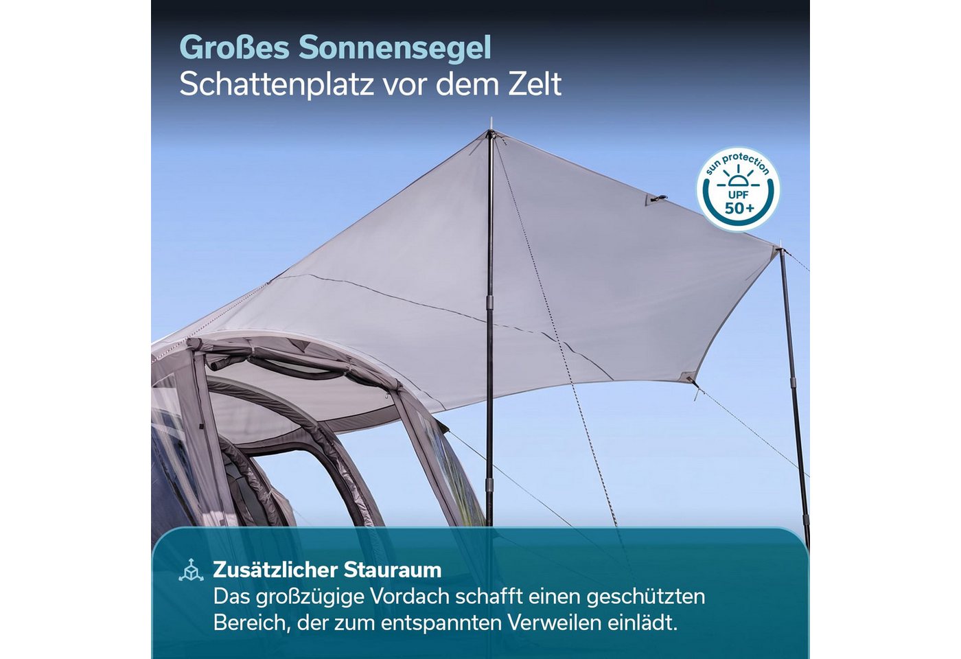 Skandika Sonnensegel Spirit, Wetterschutz mit Teleskopstangen, UV-Schutz UPF 50+, (Verstärkte Abspannpunkte mit Messingring und/oder Webbandschlaufe), Reflektierende Abspannleinen, Tragetasche, Wassersäule 3000 mm Bild 5