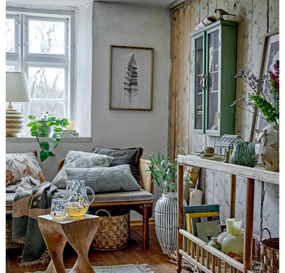 Bloomingville Wandhängeschrank Hazem Kabinett grün aus Tannenholz, dekorativer Wandschrank, Vitrinenschrank, Hängeschrank, Vintage Look, Gewürzschrank, Glasfront