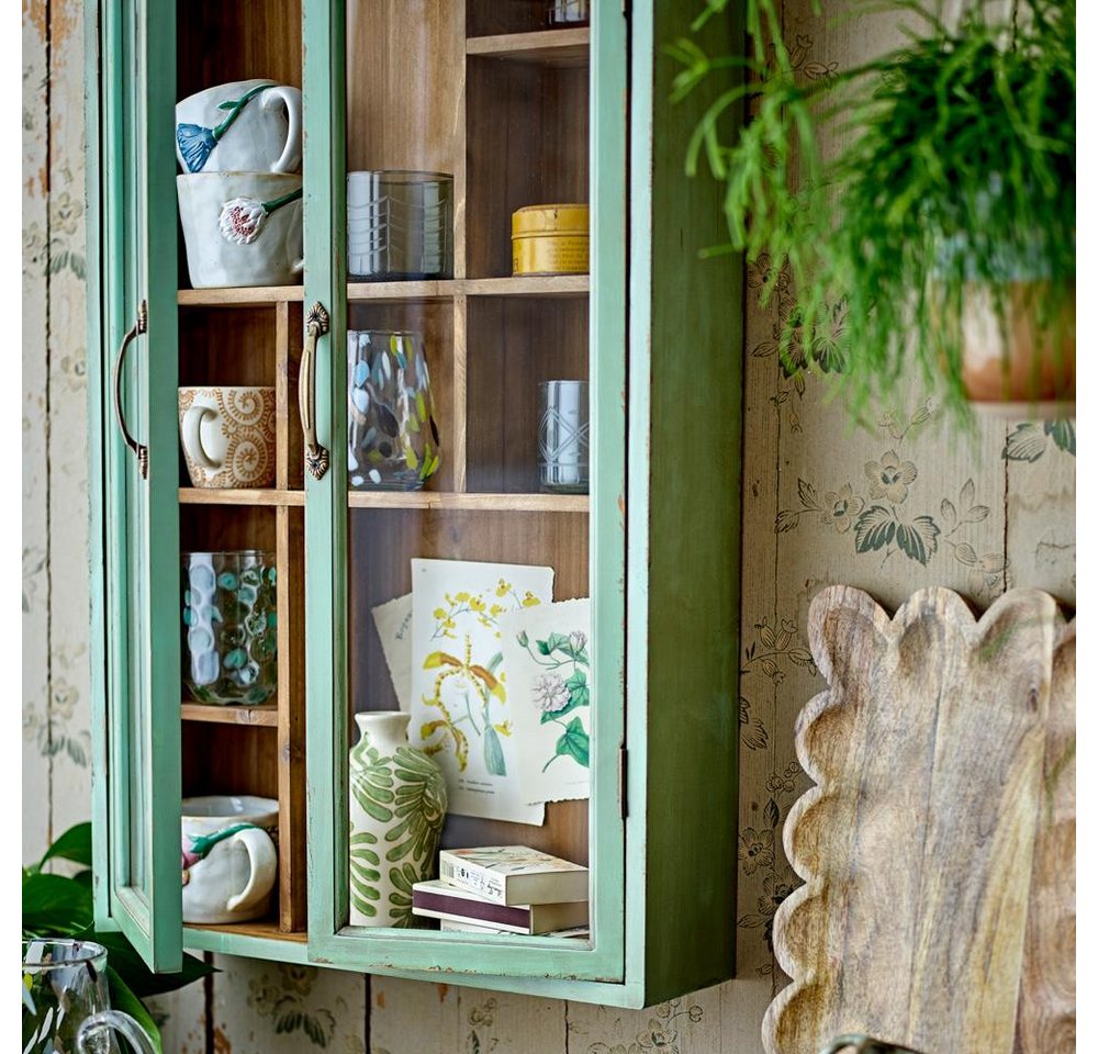 Bloomingville Wandhängeschrank Hazem Kabinett grün aus Tannenholz, dekorativer Wandschrank, Vitrinenschrank, Hängeschrank, Vintage Look, Gewürzschrank, Glasfront Bild 5