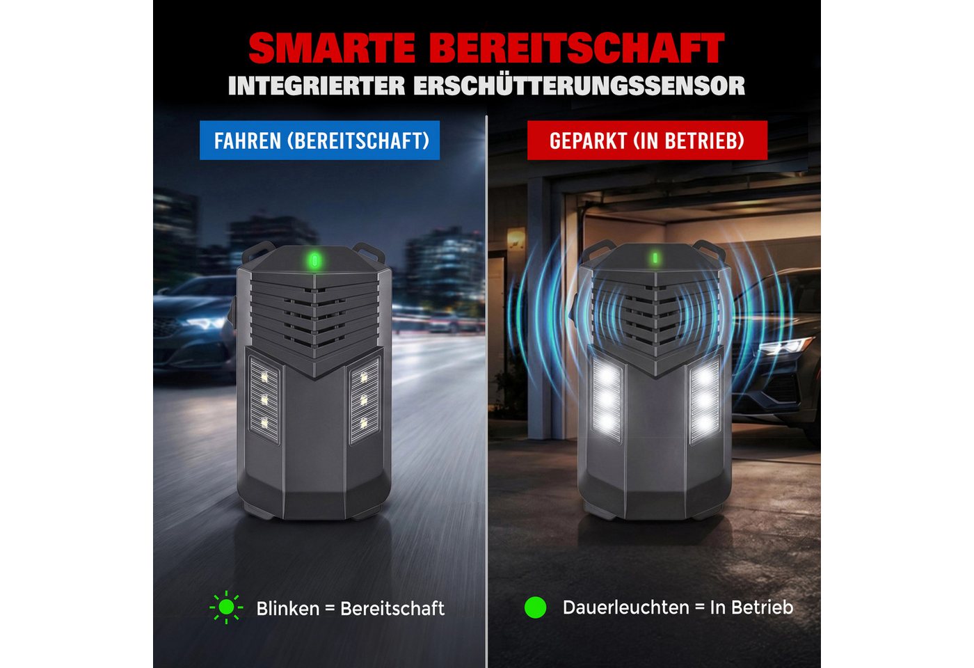 Quntis Ultraschall-Tierabwehr Ultraschall-Mäuseabwehrgerät & Marderschreck fürs Auto – bis 60 m², 1-tlg., Batteriebetrieben & hitzebeständig für Motorraum, Garage & Lagerhalle Bild 2