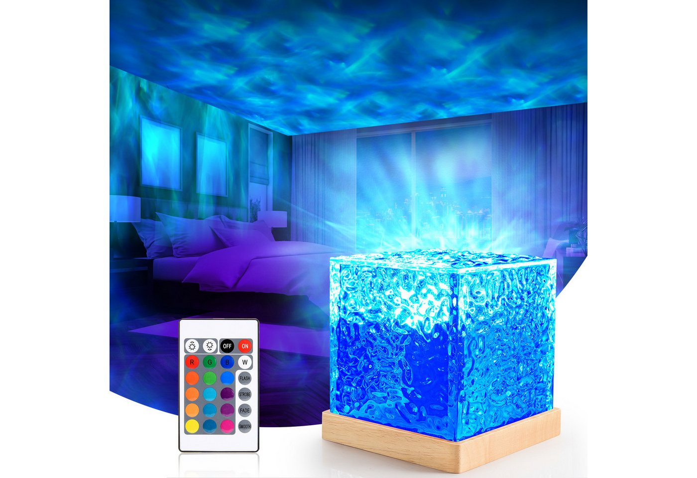 Wootoy LED Nachtlicht Wasserwellen-Lampe LED Sternenhimmel Projektor Atmosphärenlampe, LED fest integriert, Farbwechsler, Dekoleuchte für Schlafzimmer Wohnzimmer Gaming-Bereich Bild 4