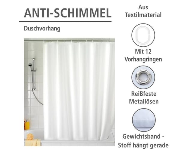WENKO Duschvorhang »Anti-Schimmel«, BxH: 180 x 200 cm, Uni, weiß - weiss