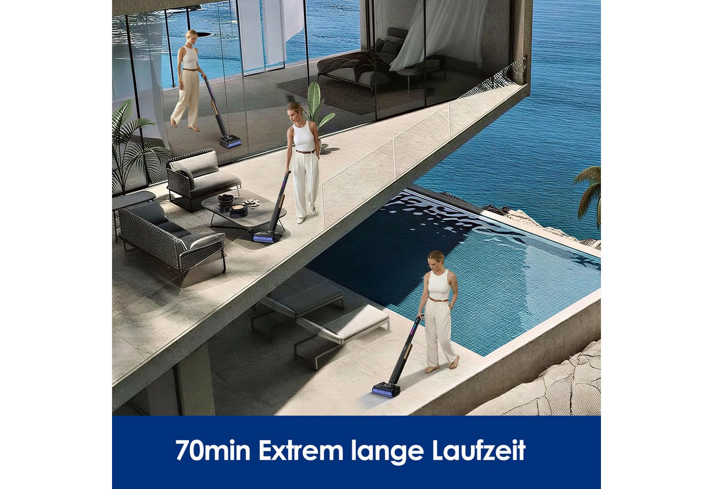 Tineco Nass-Trocken-Sauger FLOOR ONE S7 Fold Elite, schlankes Design, 22.000pa, 70 Min Laufzeit, 230 W, beutellos, Auto-Anpassung der Saugleistung, 85° C Heißluft Trocknung, Knickgelenk