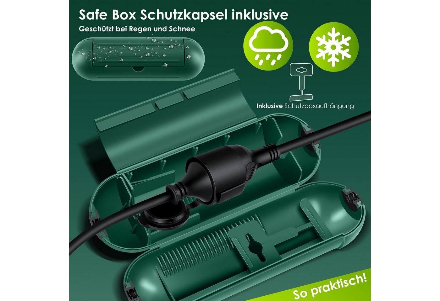 KESSER Verlängerungskabel, (5 cm), Verlängerungskabel mit Schutzkappe Outdoor für Innenbereich